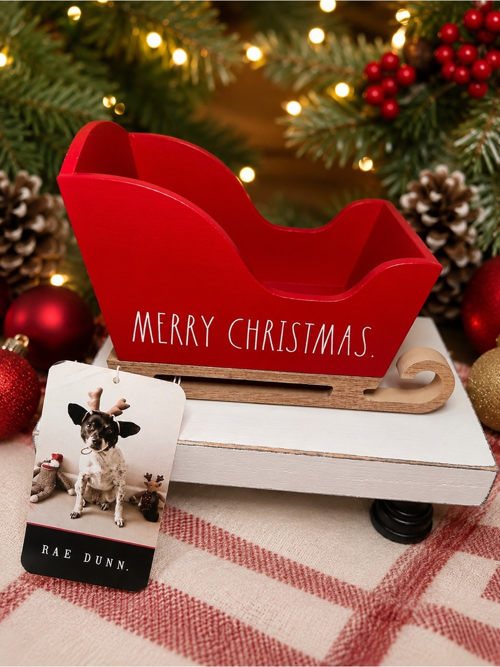 🆕 Rae Dunn MERRY CHRISTMAS Wooden Sleigh Holiday Decor Rustic Farmhouse Style